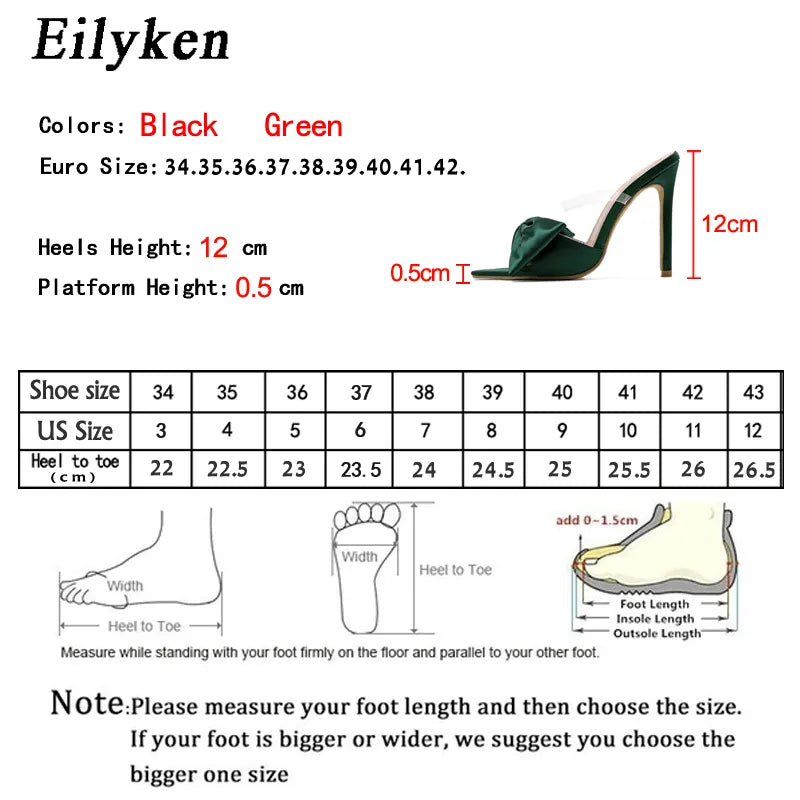 Eilyken Silk Butterfly-knot Slippers with Mule High Heels and Pointed toe