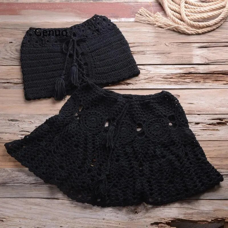 Crochet Bikini Crop Top and Skirt Outfit