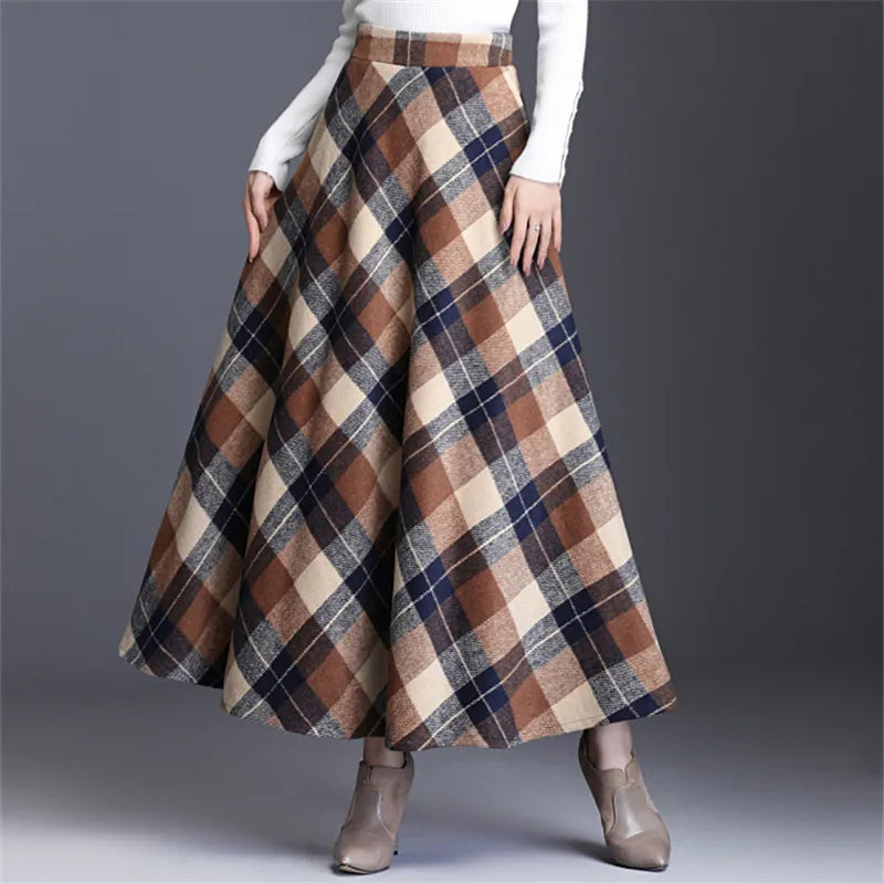 Neophil Woolen Thick Plaid Skirt