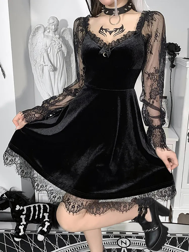 Goth Dark Velour Gothic Aesthetic Vintage Grunge Dress