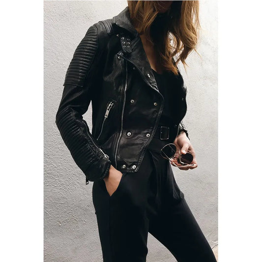 Genuine Leather Women's Motorcycle Jacket
