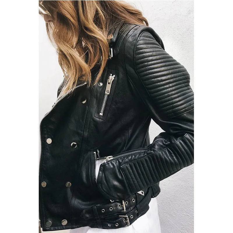 Genuine Leather Women's Motorcycle Jacket