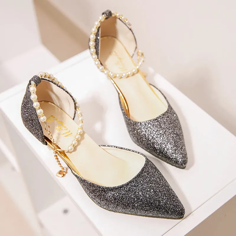 Pointed Toed Pearl High Heel Pumps