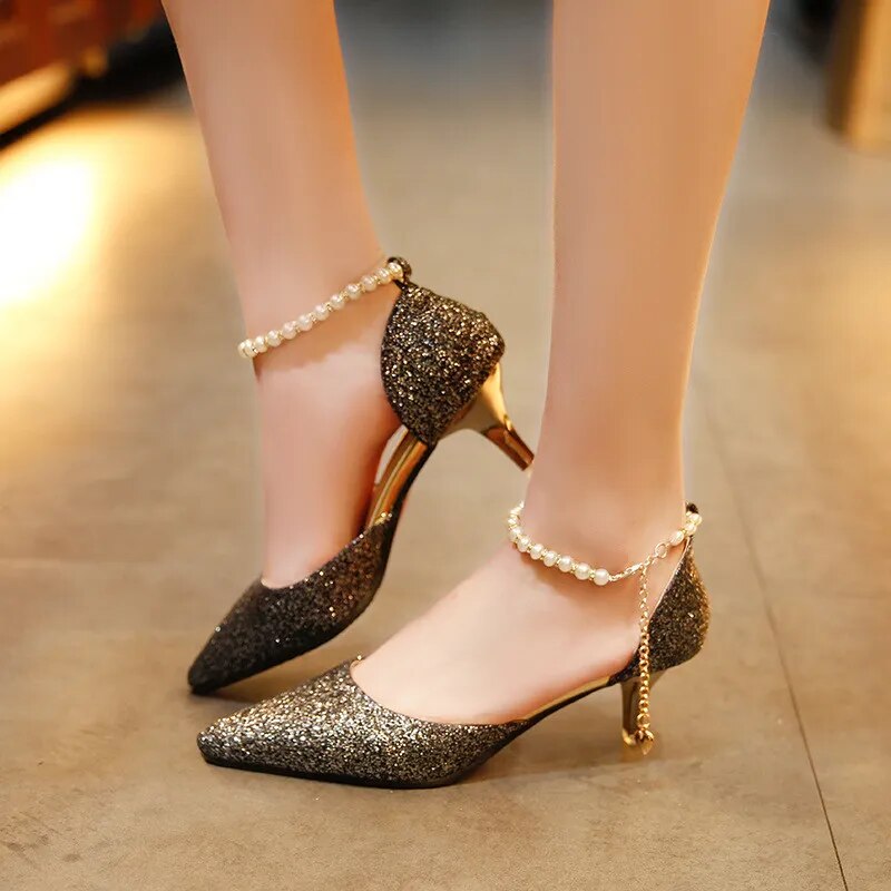 Pointed Toed Pearl High Heel Pumps
