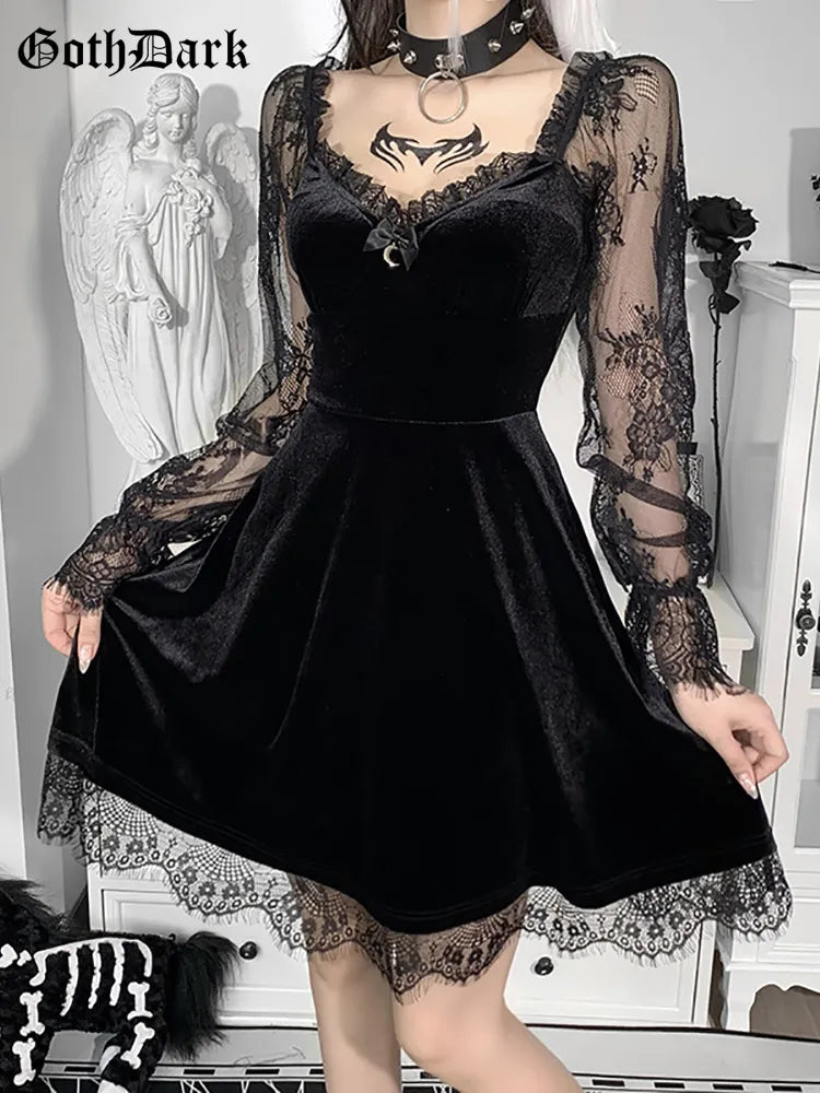 Goth Dark Velour Gothic Aesthetic Vintage Grunge Dress