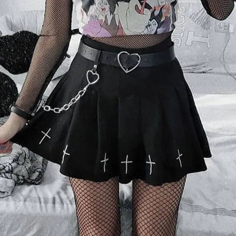 Black High Waist Punk Pleated Vintage Gothic Mini Skirt