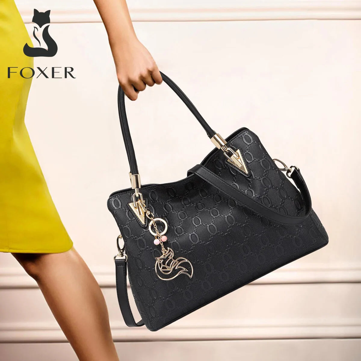 FOXER Occident Style Gold Tote Women's Leather Handbag
