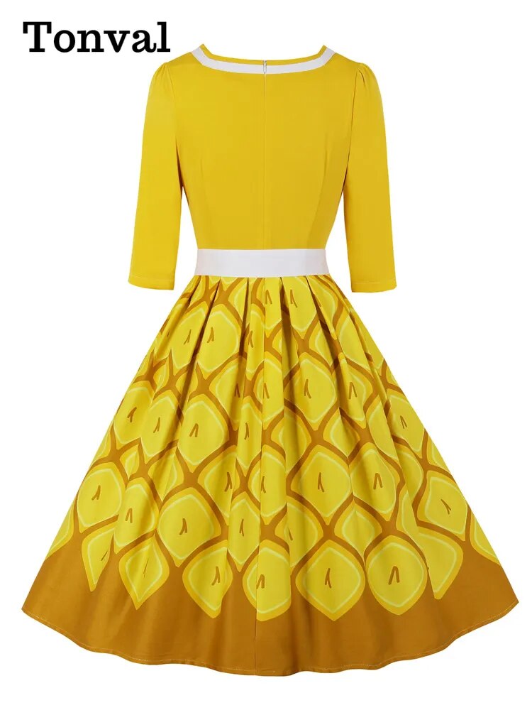 Elegant 50S Vintage Rockabilly Pleated Autumn Dress
